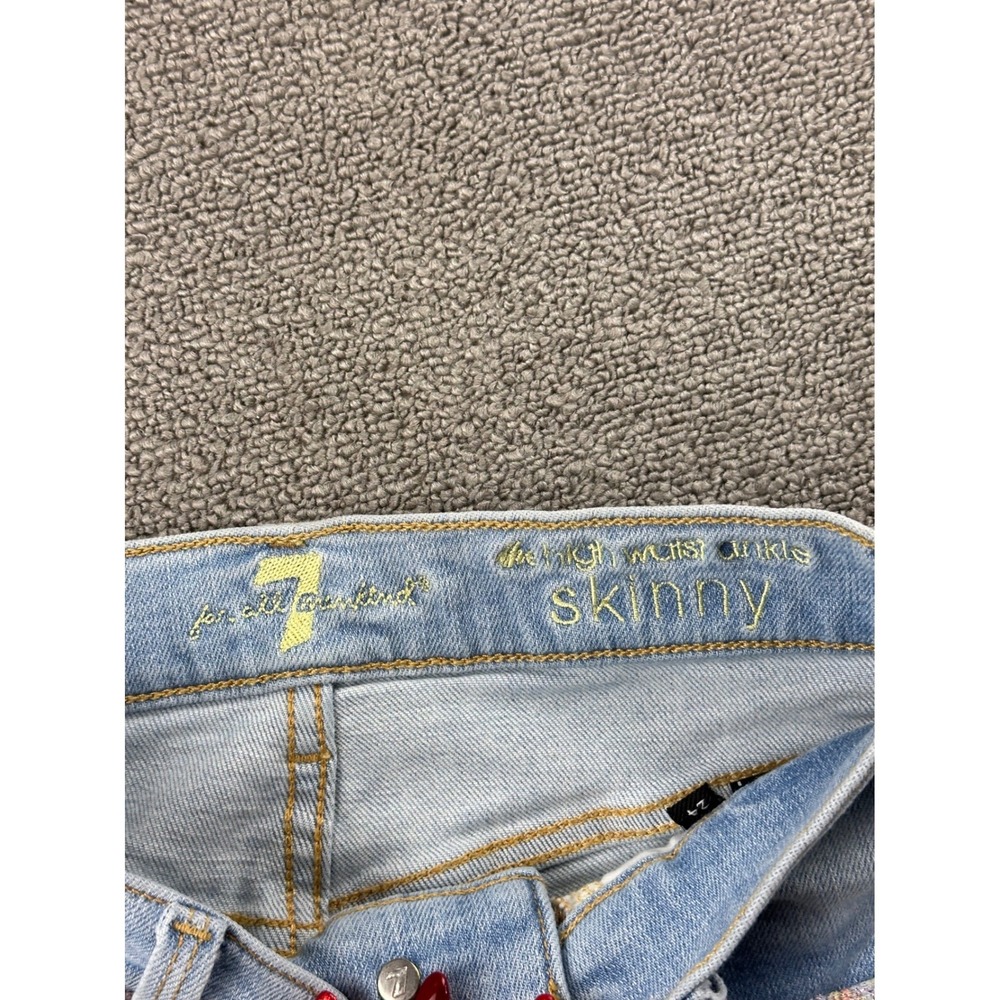7 For All Mankind Jeans Women 24 Blue High Waist Ankle Skinny Rainbow Fringe - Picture 4 of 11